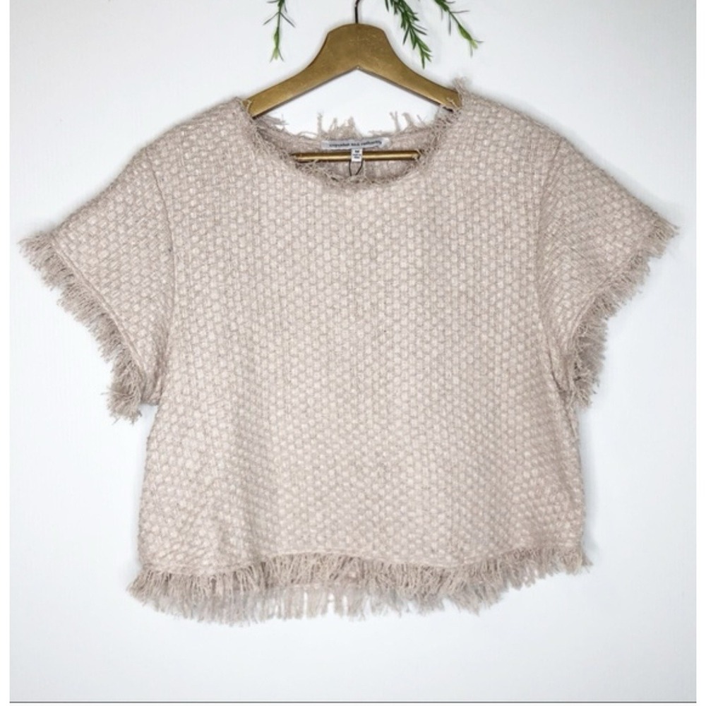 Cupcakes and Cashmere Top Womens Large Pale Pink Justeen Raw Edge Tweed Blouse